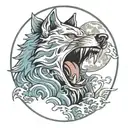 ICE wolf howling at the moon tattoo design idea