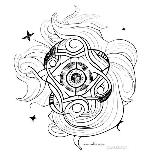 Tatouage fin, pour femme représentant un coquillage qui représente l'océan, avec un soleil. tattoo design idea