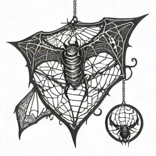 an upside down bat hanging from a branch with spider webs tattoo design idea