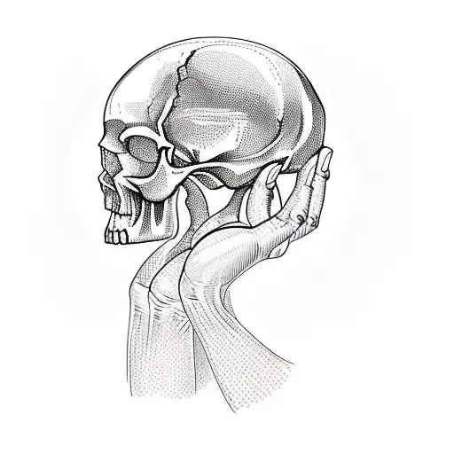 a human skull in hand tattoo design idea