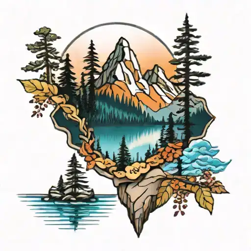 lake tahoe mountains tattoo design idea