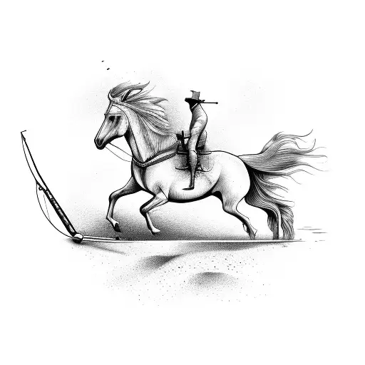 A horse jumping over a fishing rod, combining both passions tattoo design idea