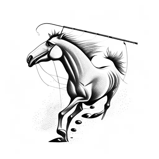a fishing rod casting over a horse galloping  tattoo design idea