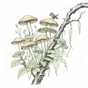 mushrooms and beautiful branches with frogs tattoo design idea