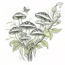 mushrooms and beautiful branches with frogs tattoo design idea