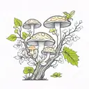 mushrooms and beautiful branches with frogs tattoo design idea