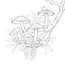 mushrooms and beautiful branches with frogs tattoo design idea
