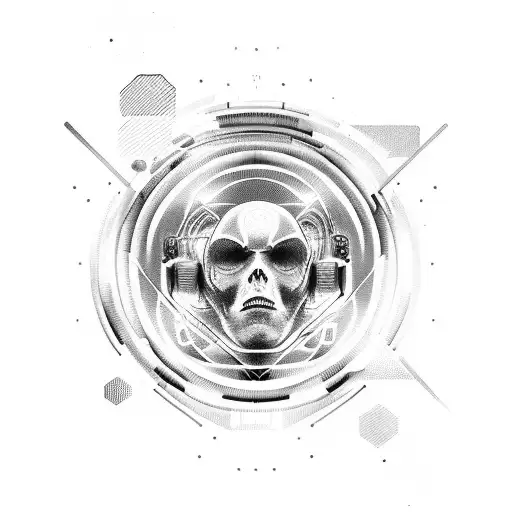 Incorporate futuristic sci-fi elements with psionic symbols intertwined with audio waves tattoo design idea