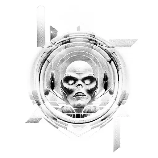 Incorporate futuristic sci-fi elements with psionic symbols intertwined with audio waves tattoo design idea