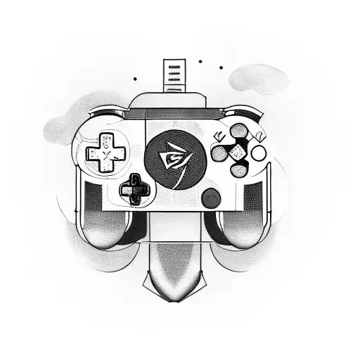 Create a tattoo design featuring a game controller morphing into a microphone, symbolizing the intersection of gaming and sound design tattoo design idea