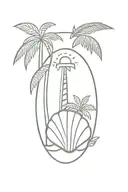 sea shell, sun, palm trees, helm and pinacolada tattoo design idea
