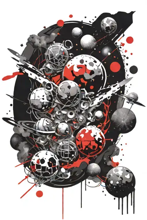 space surrounded by planets tattoo design idea