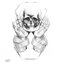hourglass with skull hand tattoo design idea