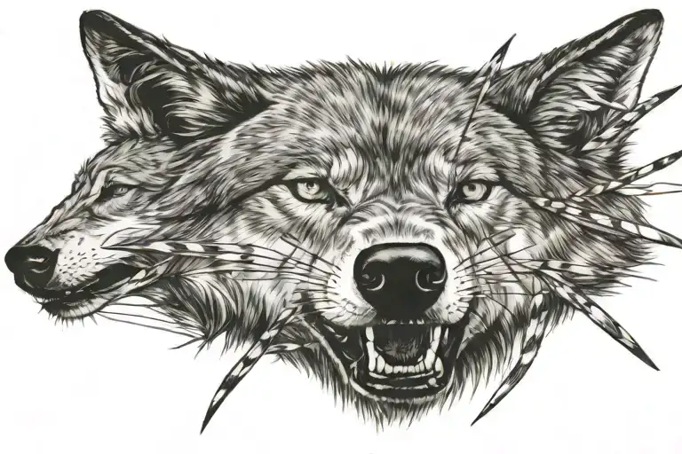 wolf with arrows sticking tattoo design idea