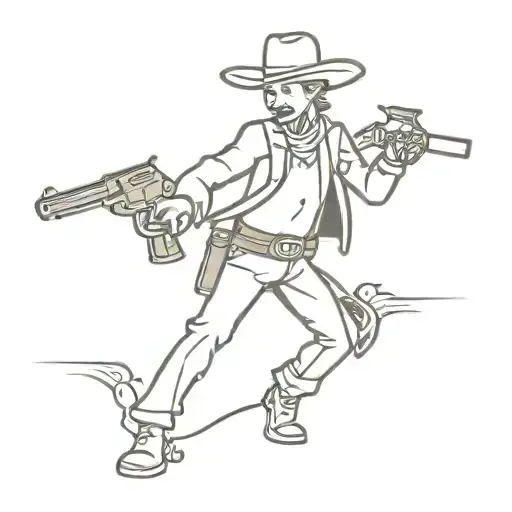 stick figure cowboy with revolver tattoo design idea