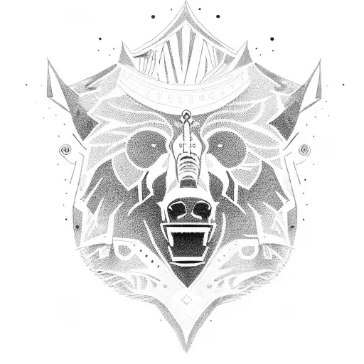 A dotwork design of a nomad traveler on a motorcycle, with a majestic grizzly bear roaring in the foreground, symbolizing power and freedom tattoo design idea