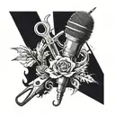 Combining scissors and microphone into a unique design tattoo design idea