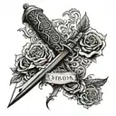 espada con la palabra HOPE tattoo design idea