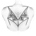 symmetrical back tattoo with triangles on the shoulder blades tattoo design idea