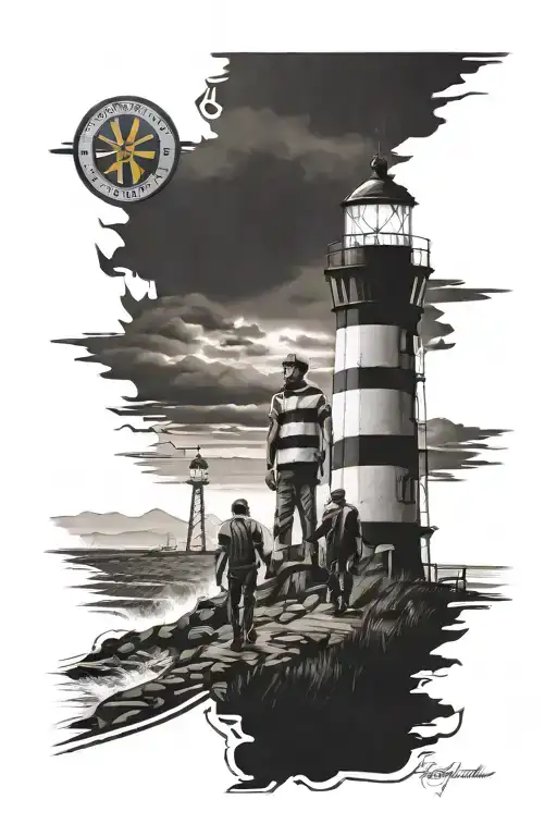 Fenerbahce lighthouse, father and son walking to the lighthouse tattoo design idea