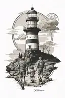 Fenerbahce lighthouse, father and son walking to the lighthouse tattoo design idea