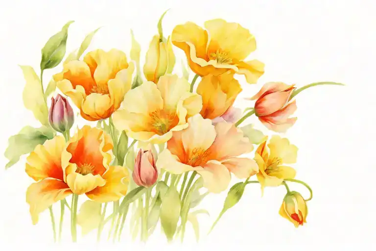 poppies, violas, tulips, lillies tattoo design idea