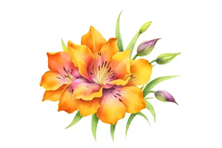 lillies, poppies, violas, tulips in reds, orange, purple, green tattoo design idea