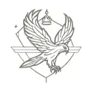 hawk with crown and cross tattoo design idea