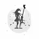 A silhouette of a musician playing a bass guitar under a moonlit sky tattoo design idea