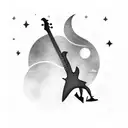 A silhouette of a musician playing a bass guitar under a moonlit sky tattoo design idea