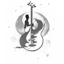A silhouette of a musician playing a bass guitar under a moonlit sky tattoo design idea