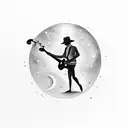 A silhouette of a musician playing a bass guitar under a moonlit sky tattoo design idea