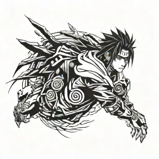 jett, valorant character, with sasuke uchiha eyes tattoo design idea