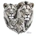 lion with a lioness and 4 cubs underneath tattoo design idea