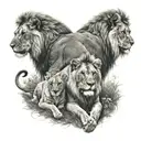 lion with a lioness and 4 cubs underneath tattoo design idea