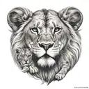 lion with a lioness and 4 cubs underneath tattoo design idea
