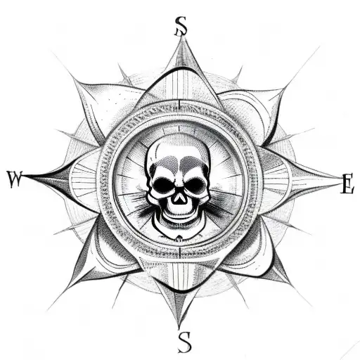 skull rose compass tattoo design idea