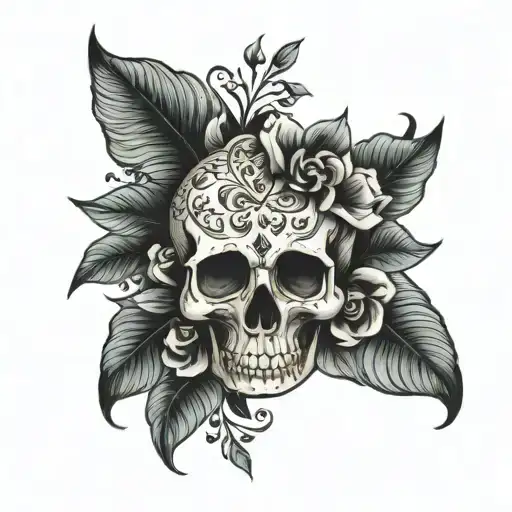 skull floral uoper arm tattoo tattoo design idea
