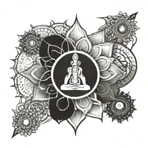 7 chakras black ink tattoo design idea
