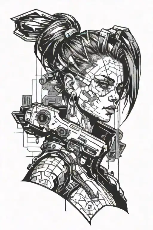girl cyberpunk 2077 tattoo design idea