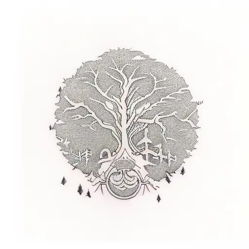 ambigram tha says dream one way and world the other in tree branches tattoo design idea