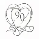 tattoo black lined heart formed by a J and the number 9  tattoo design idea