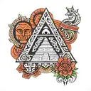 mayan symbols pyramid surrounded tattoo design idea