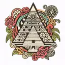mayan symbols pyramid surrounded tattoo design idea
