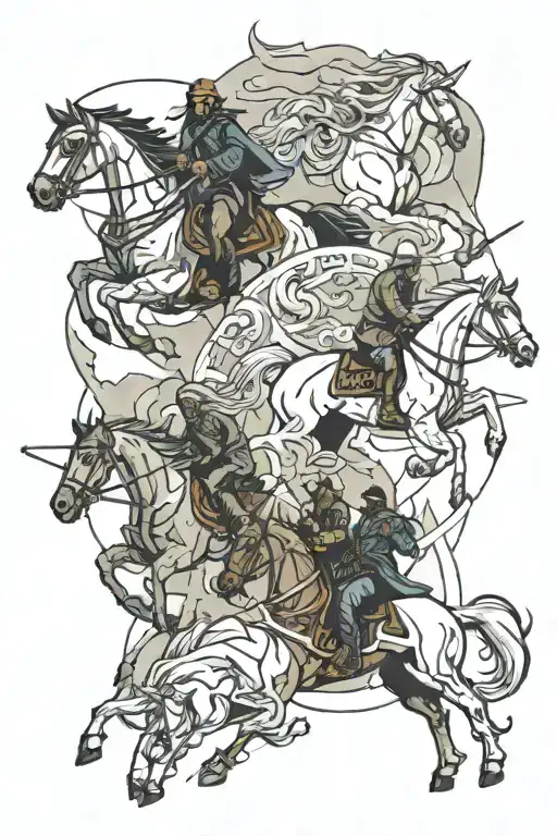 the 4 horsemen of the apocalyptic cityscape tattoo design idea