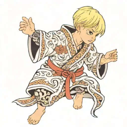 blonde boy in lace bathrobe  tattoo design idea