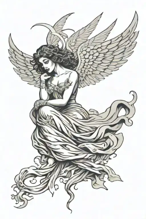 Angel Falling and memento Mori memento vive tattoo design idea