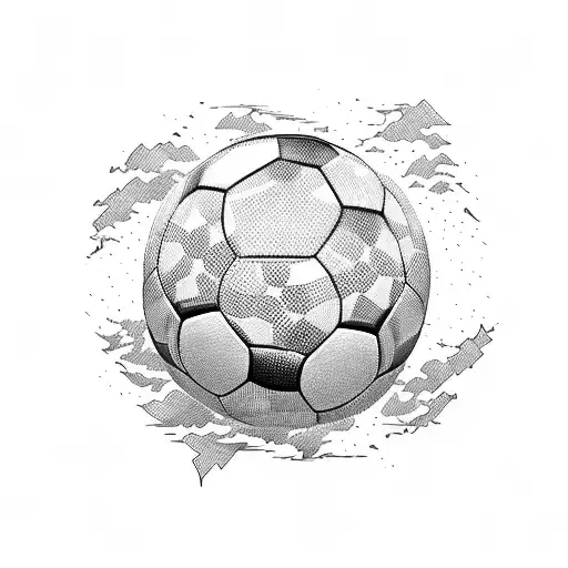 A soccer ball soaring over a mountain landscape tattoo design idea