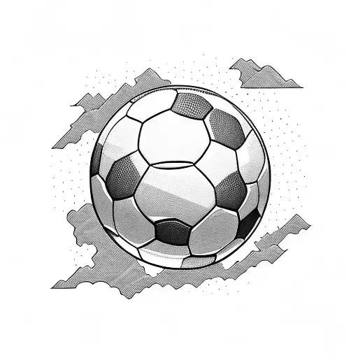 A soccer ball soaring over a mountain landscape tattoo design idea