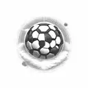 A soccer ball soaring over a mountain landscape tattoo design idea